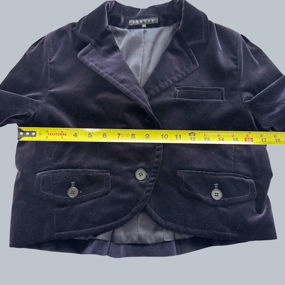 Theory Velvet Cropped Blazer Jacket Navy Blue Short Sleeve 8 VTG Steampunk Y2K - Picture 2 of 11